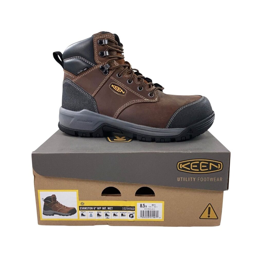 KEEN Evanston 6" Carbon Safety Toe Waterproof Work Boots Mens 8.5 D Bison/Black